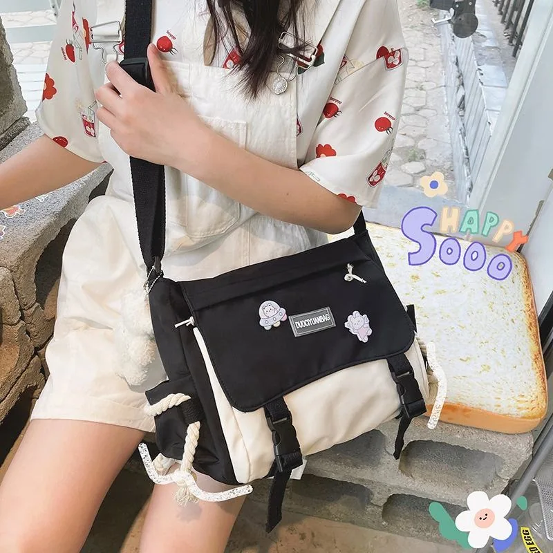 Mini Nylon Shoulder Bag with Side Drawstring Pockets product reference image