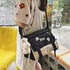 Mini Nylon Shoulder Bag with Side Drawstring Pockets Black color SKU reference