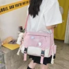 Mini Nylon Shoulder Bag with Side Drawstring Pockets Pink color SKU reference