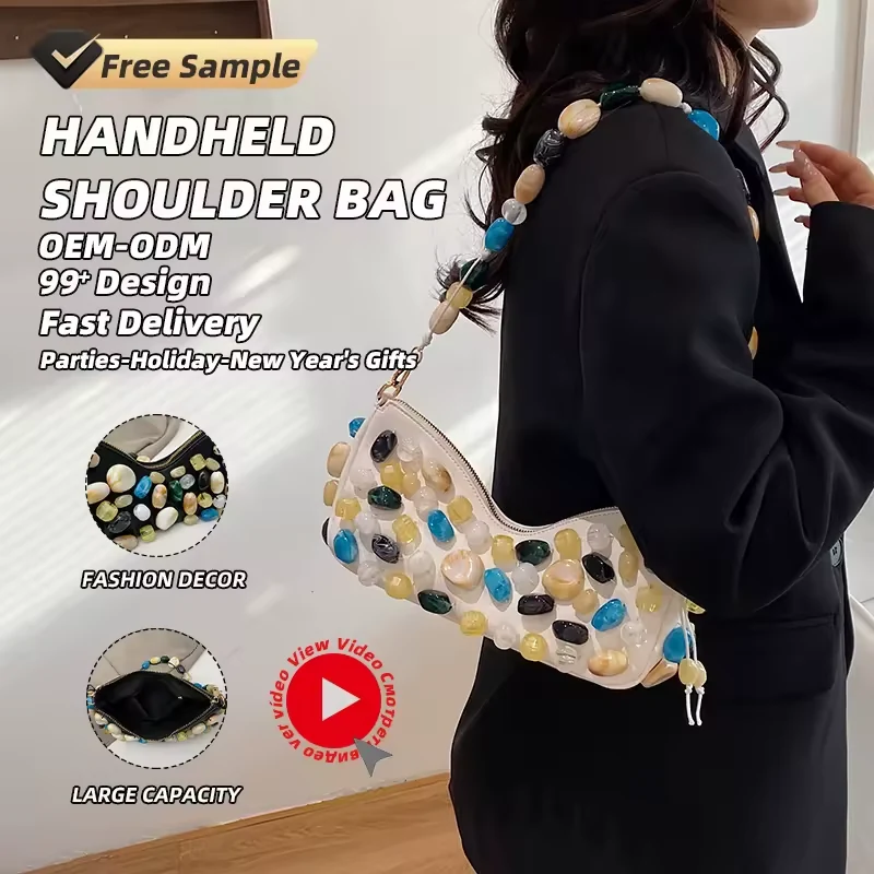 Colorful-Stone Embellished PU Shoulder Bag product reference image