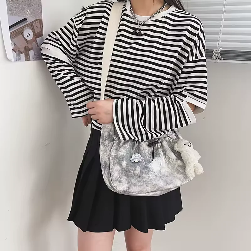 Printed Textile Drawstring Crossbody Tote product reference image
