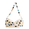 Colorful-Stone Embellished PU Shoulder Bag White color SKU reference