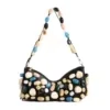 Colorful-Stone Embellished PU Shoulder Bag Black color SKU reference
