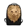 Lion-Face Relief PU Travel Backpack Gold color SKU reference