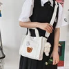 Japanese-Inspired Bear-Embroidered Shoulder Bag White color SKU reference