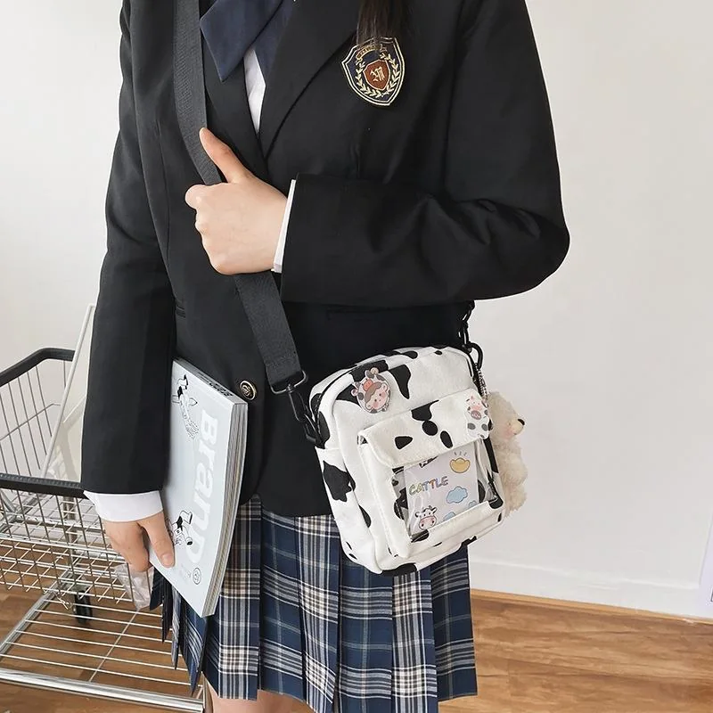 Cow and Zebra Print Tote with Clear Window Pocket product reference image