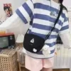 Bear-Embroidered Plaid Crossbody Bag Black color SKU reference