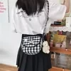 Bear-Embroidered Plaid Crossbody Bag White color SKU reference
