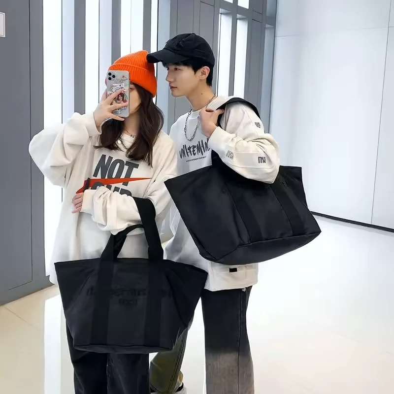Two-Size Black Nylon Gym Tote with Embroidered Logo Option product reference image