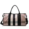 Plaid Travel and Gym Duffel Bag with Custom Print Options Pale Pink Plaid color SKU reference