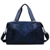 Printed Oxford Travel and Gym Duffel with Trolley Sleeve Blue Print color SKU reference