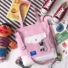 Cotton Crossbody Tote with Front Pocket and Bear Pendant Option 01 color SKU reference