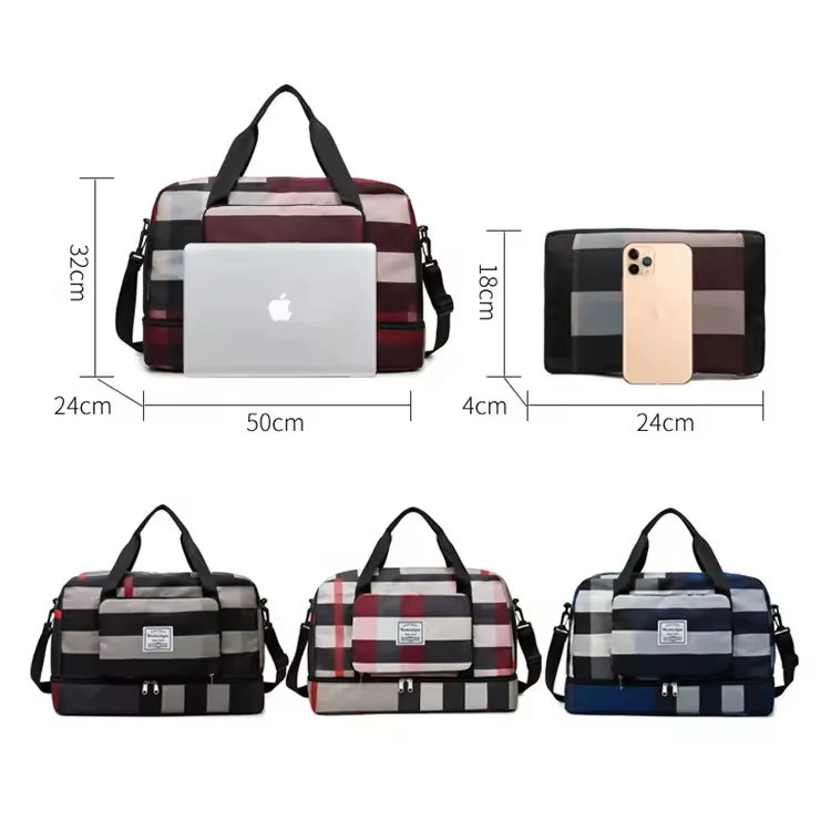 Foldable Striped Travel Duffel with Shoe Compartment product reference image