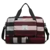 Foldable Striped Travel Duffel with Shoe Compartment Burgundy Plaid color SKU reference