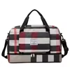Foldable Striped Travel Duffel with Shoe Compartment Red and Cream Plaid color SKU reference