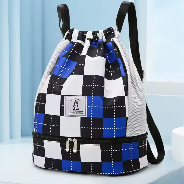 Checkerboard Drawstring Sports Backpack with Shoe Compartment product reference image