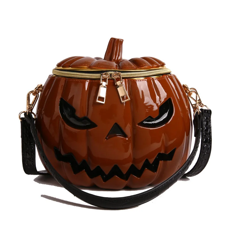 Pumpkin-Shape PVC Crossbody Bag Brown color SKU reference