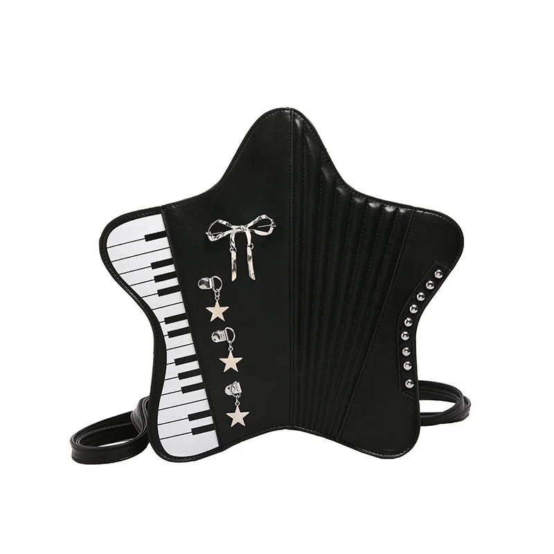 Star-Shape PU Handbag with Adjustable Strap Black color SKU reference