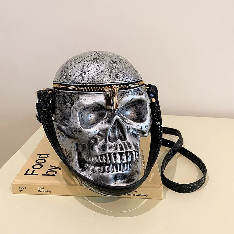 Skull-Shape PU Crossbody Bag Silver color SKU reference