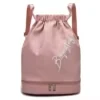 Nylon Drawstring Duffel Backpack with Shoe Compartment Pink color SKU reference