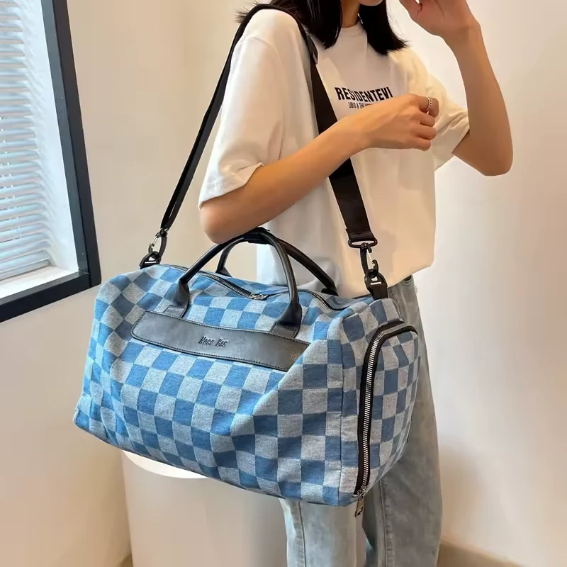 Nylon Checkerboard Travel Duffel with Shoe Compartment product reference image
