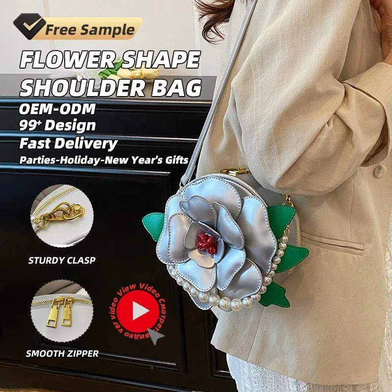Flower-Shape PU Handbag with Pearl Handle product reference image