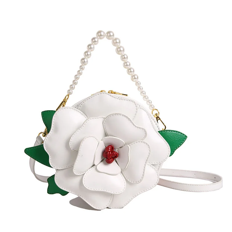 Flower-Shape PU Handbag with Pearl Handle White color SKU reference