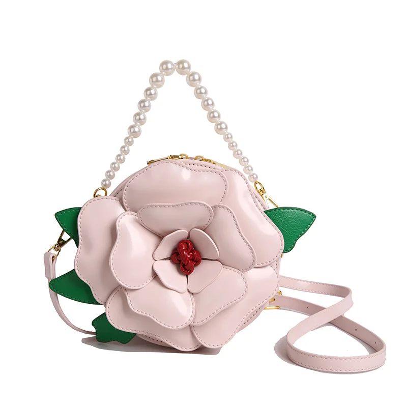 Flower-Shape PU Handbag with Pearl Handle Pink color SKU reference