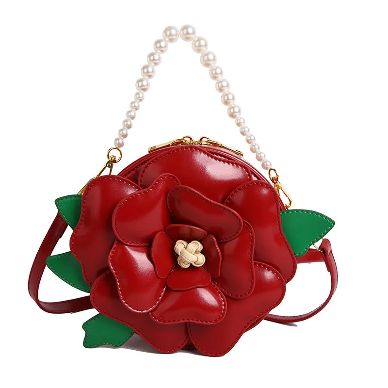 Flower-Shape PU Handbag with Pearl Handle Red color SKU reference