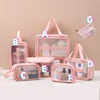 Transparent PVC Toiletry Bag Set in Three Colors Pink color SKU reference