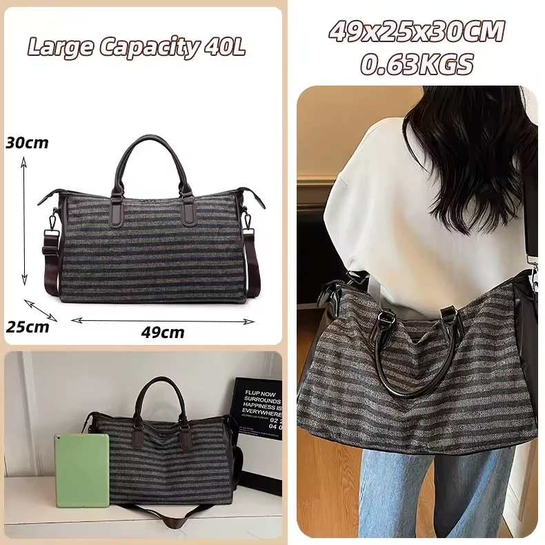 Striped Nylon Travel Duffel with Two-Way Zipper product reference image