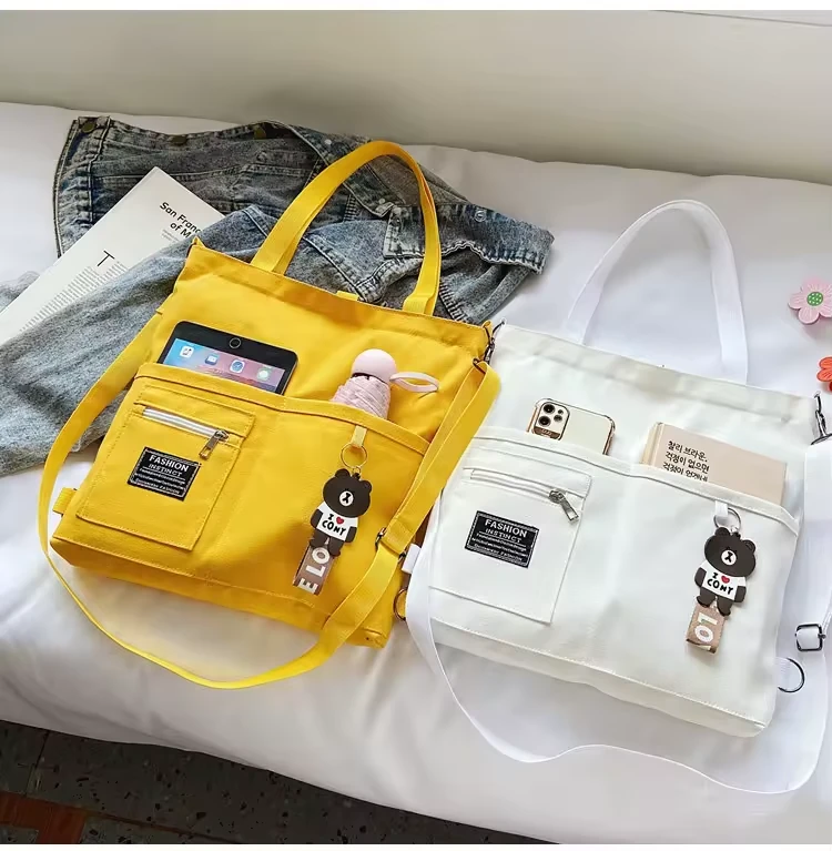 Color-Block Cotton Tote with Top Zipper product reference image