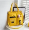 Color-Block Cotton Tote with Top Zipper Yellow color SKU reference