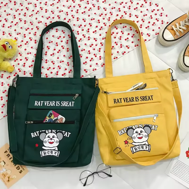 Letter-Print Cotton Shopping Tote with Zipper product reference image