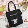 Letter-Print Cotton Shopping Tote with Zipper Option 01 color SKU reference