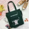 Letter-Print Cotton Shopping Tote with Zipper Option 03 color SKU reference