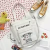 Letter-Print Cotton Shopping Tote with Zipper Option 04 color SKU reference