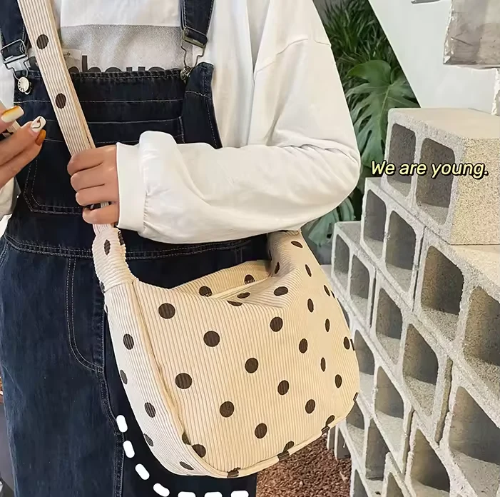 Corduroy Polka-Dot Crossbody Messenger Bag product reference image