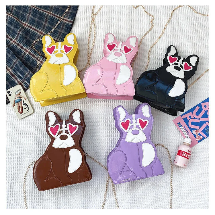 PU Cartoon Dog Print Crossbody Bag with Chain Strap product reference image