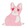 PU Cartoon Dog Print Crossbody Bag with Chain Strap Pink color SKU reference