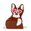 PU Cartoon Dog Print Crossbody Bag with Chain Strap Brown color SKU reference