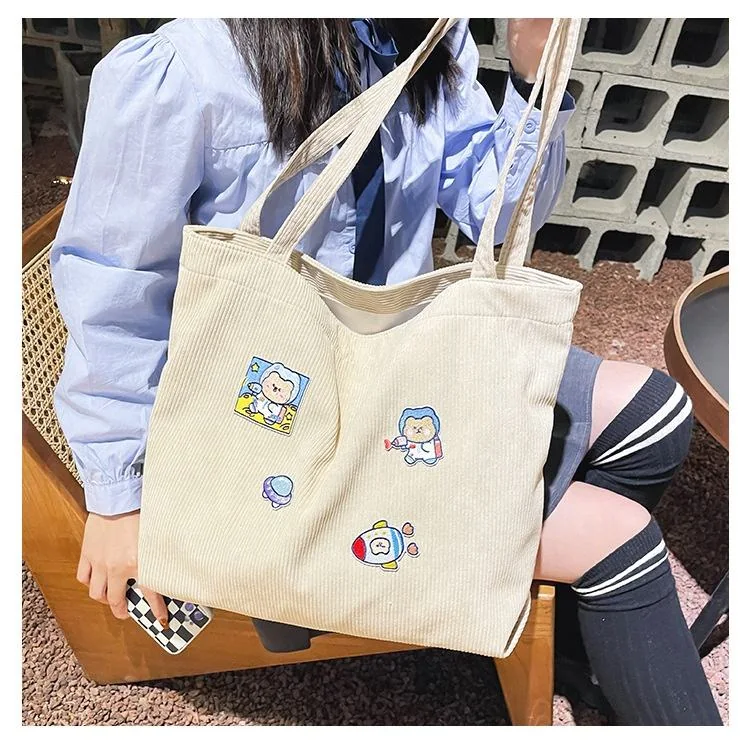 Corduroy Cartoon-Print Shopper Tote product reference image
