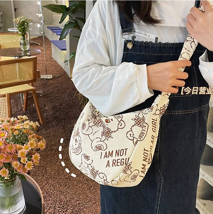 Bear-Pattern Canvas Crossbody Messenger Bag product reference image