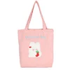 Corduroy Animal Embroidered Tote with Plush Details Pink color SKU reference