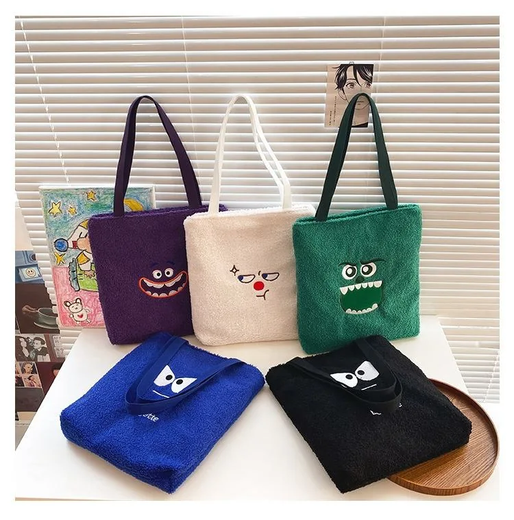 Cartoon-Face Print Canvas Tote Bag product reference image