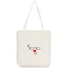 Cartoon-Face Print Canvas Tote Bag White color SKU reference
