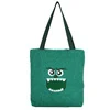 Cartoon-Face Print Canvas Tote Bag Green color SKU reference