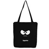Cartoon-Face Print Canvas Tote Bag Black color SKU reference