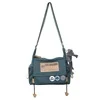 Canvas Letter-Print Messenger Bag with Plush Pendant Green color SKU reference