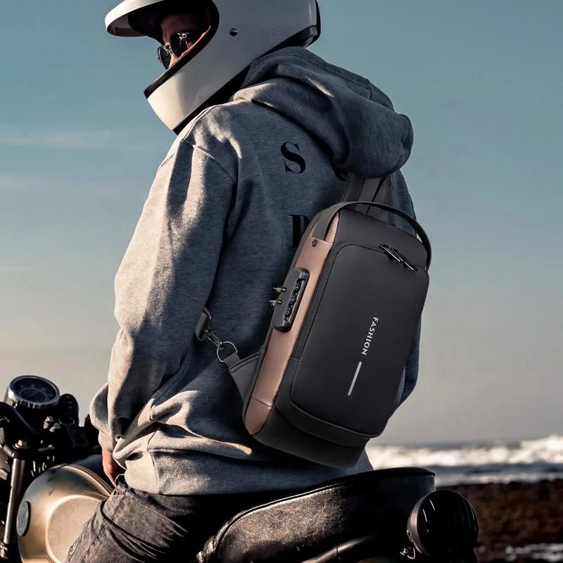 Men’s PU Chest Crossbody Messenger Bag with USB Access product reference image